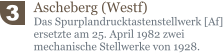 Ascheberg (Westf) Das Spurplandrucktastenstellwerk [Af] ersetzte am 25. April 1982 zwei mechanische Stellwerke von 1928. 3
