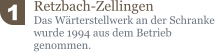 1 Retzbach-Zellingen Das Wärterstellwerk an der Schranke wurde 1994 aus dem Betrieb genommen.